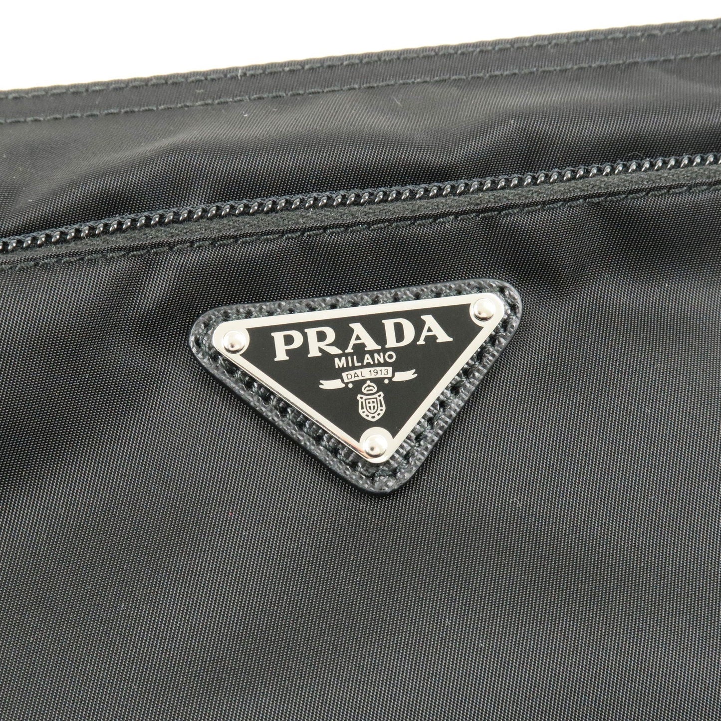 Prada Logo Nylon Leather Shoulder Bag Purse NERO Black 1BH978