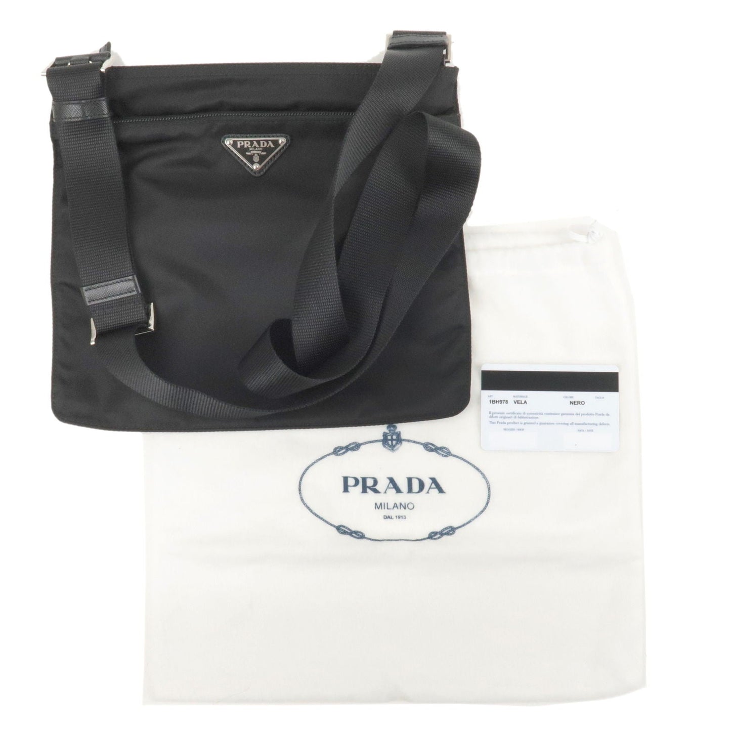 Prada Logo Nylon Leather Shoulder Bag Purse NERO Black 1BH978