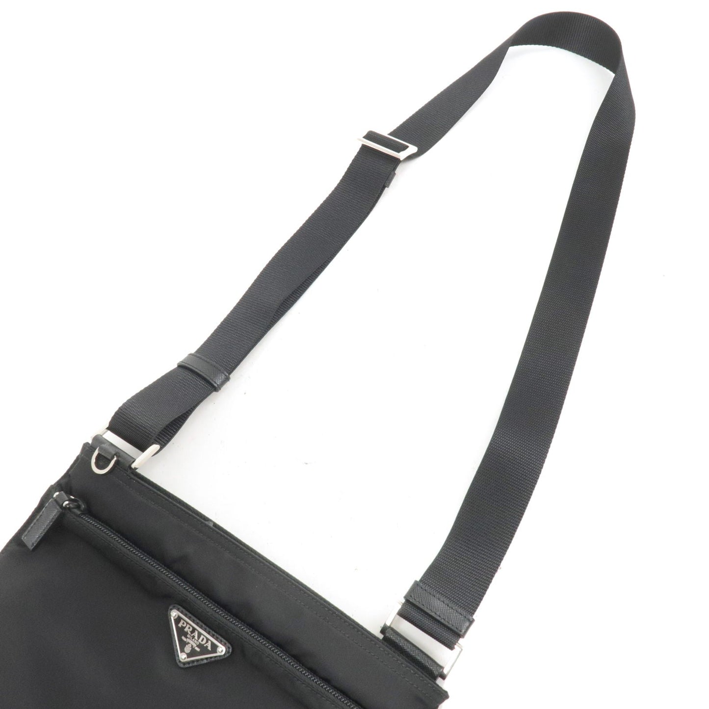 Prada Logo Nylon Leather Shoulder Bag Purse NERO Black 1BH978