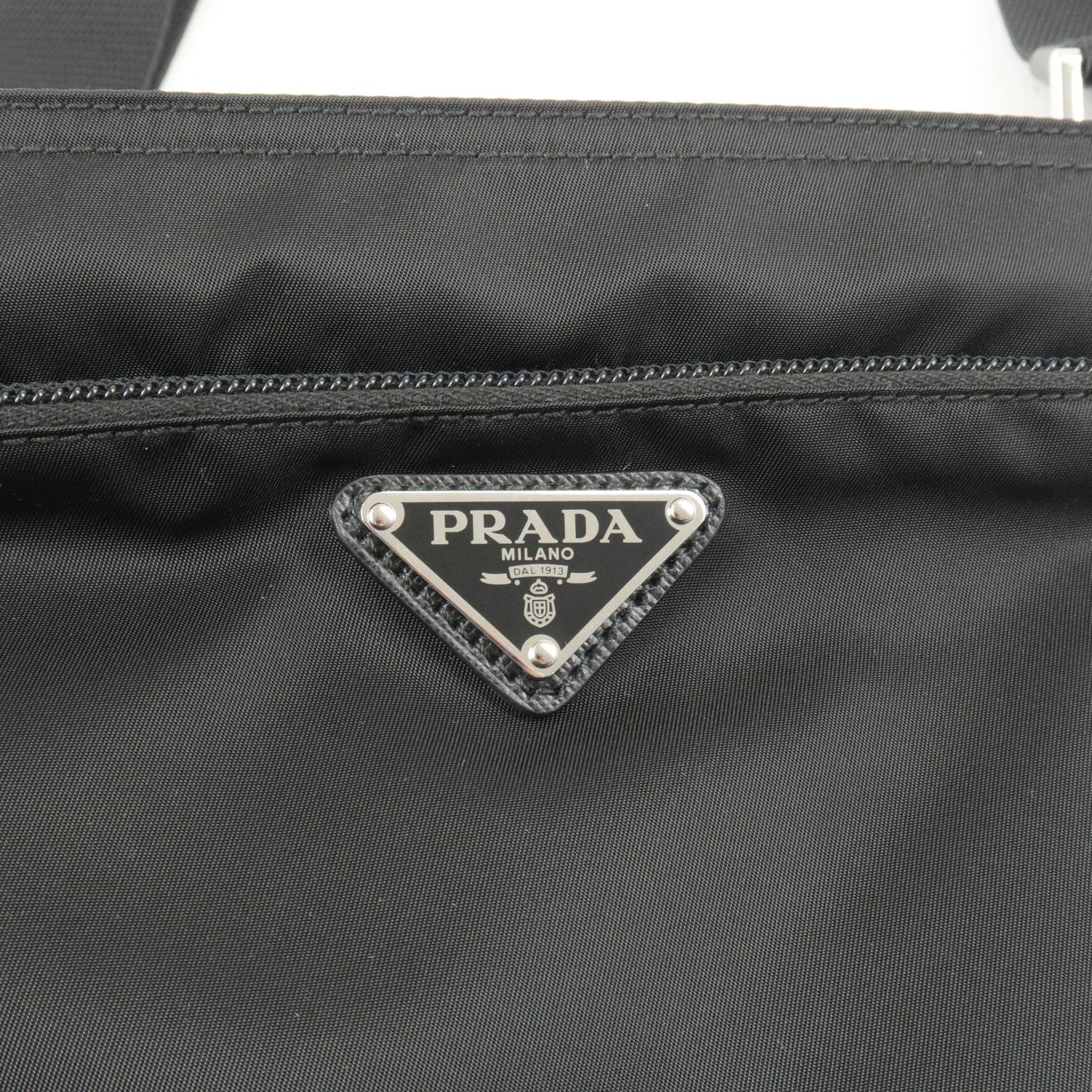 Prada Logo Nylon Leather Shoulder Bag Purse NERO Black 1BH978