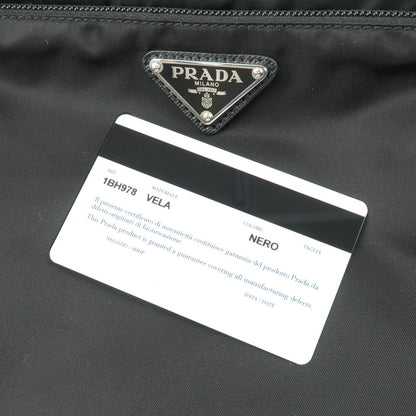 Prada Logo Nylon Leather Shoulder Bag Purse NERO Black 1BH978