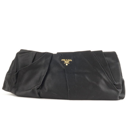 Prada Logo Satin Clutch Bag NERO Black Gold Hardware BP0051