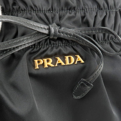 Prada Logo Nylon Leather Shoulder Bag Hand Bag NERO Black