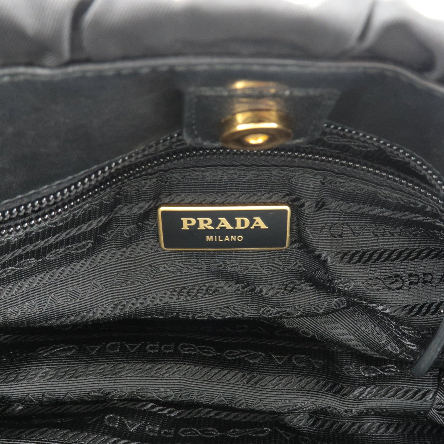 Prada Logo Nylon Leather Shoulder Bag Hand Bag NERO Black