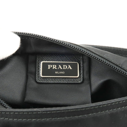 Prada Logo Nylon Leather Shoulder Bag Purse NERO Black 1BH978