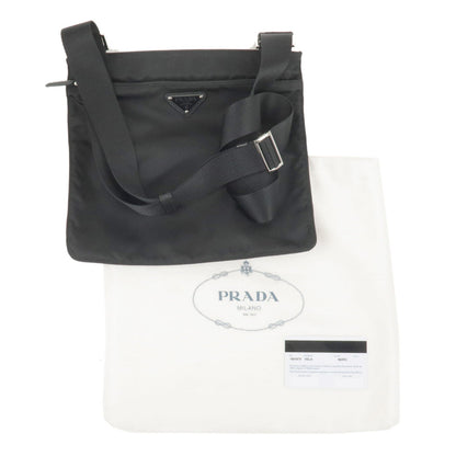 Prada Logo Nylon Leather Shoulder Bag Purse NERO Black 1BH978