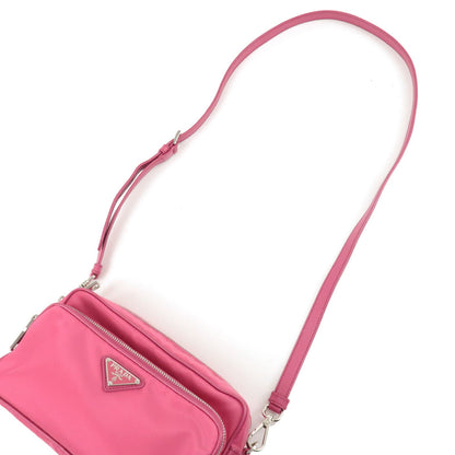 Prada Logo Nylon Leather Crossbody Shoulder Bag FUXIA Pink BT1010