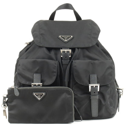 Prada Logo Nylon Leather Ruck Sack Back Pack Bag Black 1BZ811