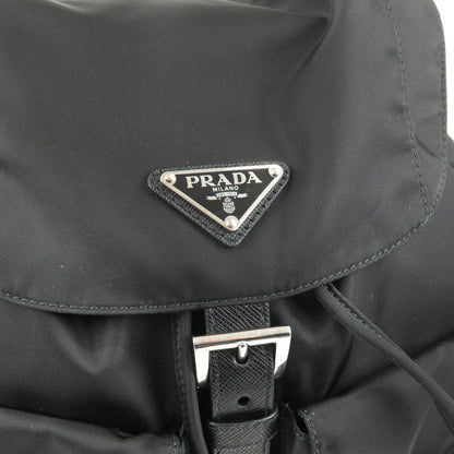 Prada Logo Nylon Leather Ruck Sack Back Pack Bag Black 1BZ811