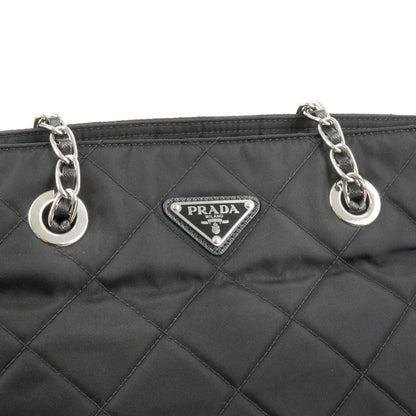 Prada Nylon Leather Quilting Chain Tote Bag NERO Black 1BG017