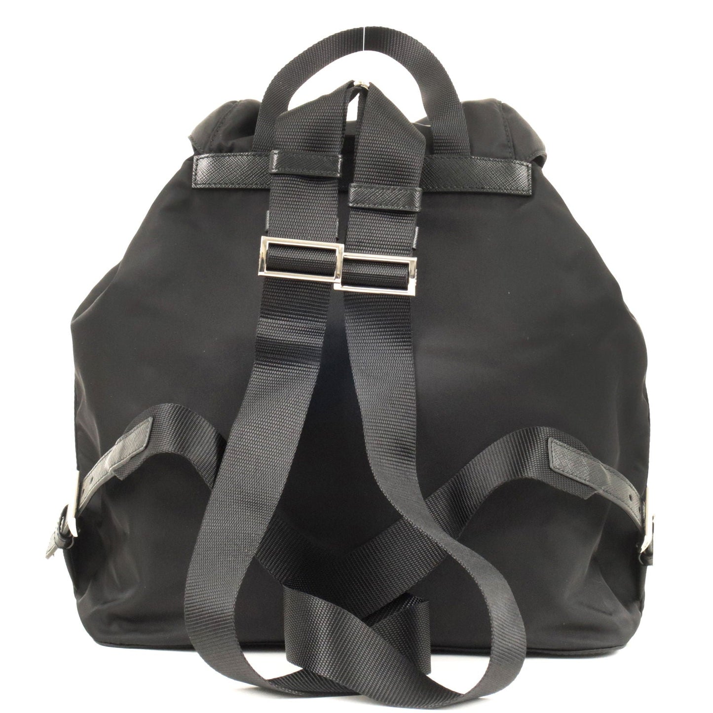 Prada Logo Nylon Leather Ruck Sack Back Pack Bag Black 1BZ811