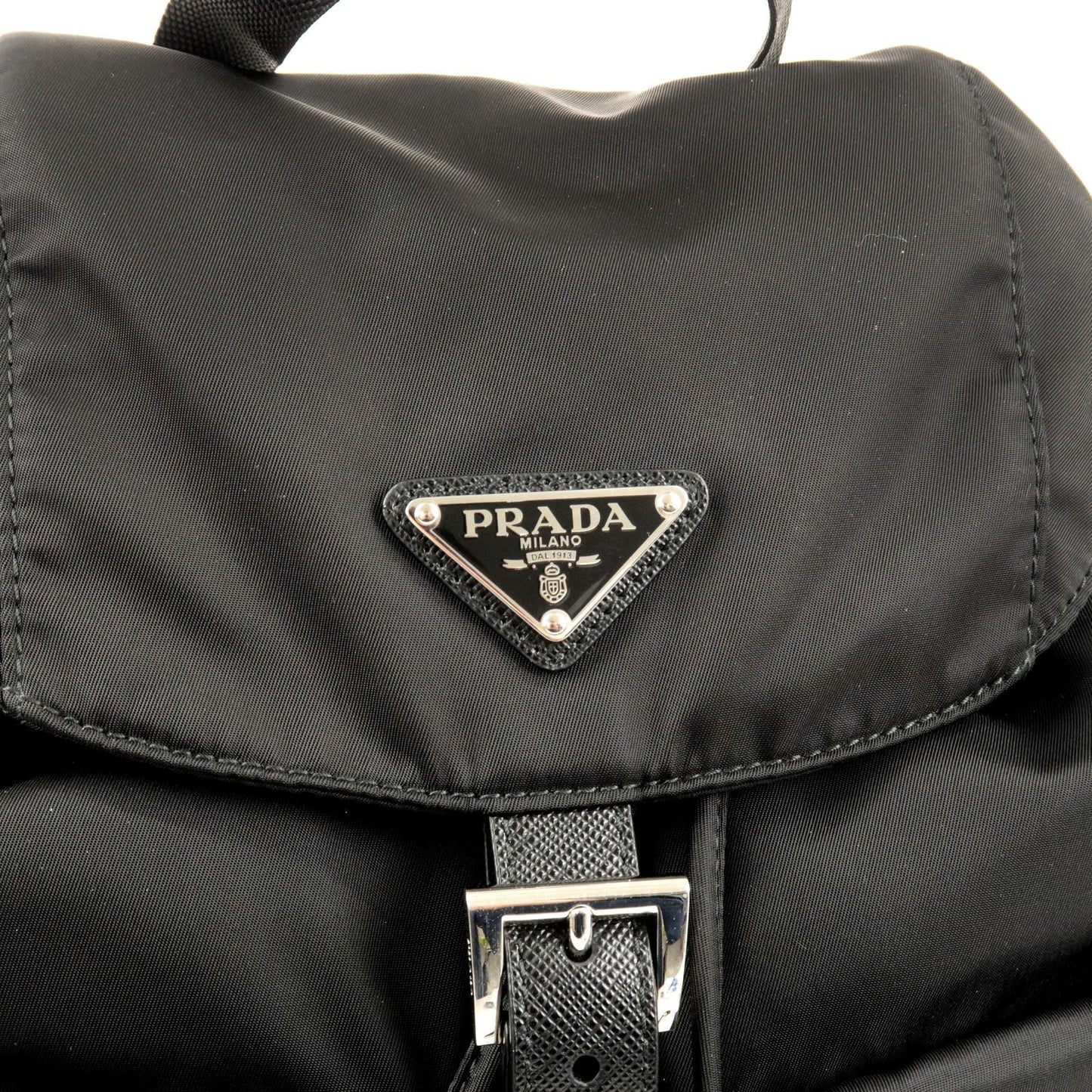 Prada Logo Nylon Leather Ruck Sack Back Pack Bag Black 1BZ811