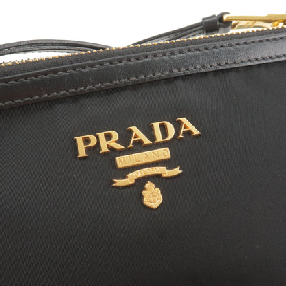 Prada Logo Nylon Leather Shoulder Bag NERO Black 1BH046