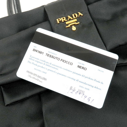 Prada Logo Nylon Leather Ribbon Tote Bag Black NERO BN1601