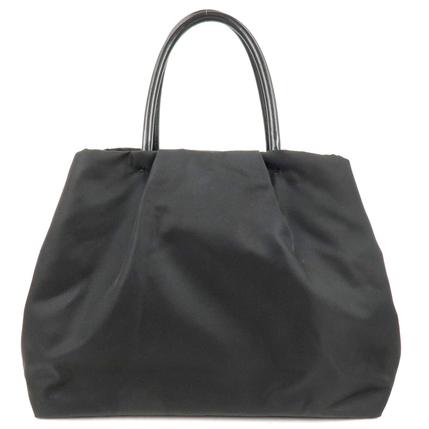 Prada Logo Nylon Leather Ribbon Tote Bag Black NERO BN1601