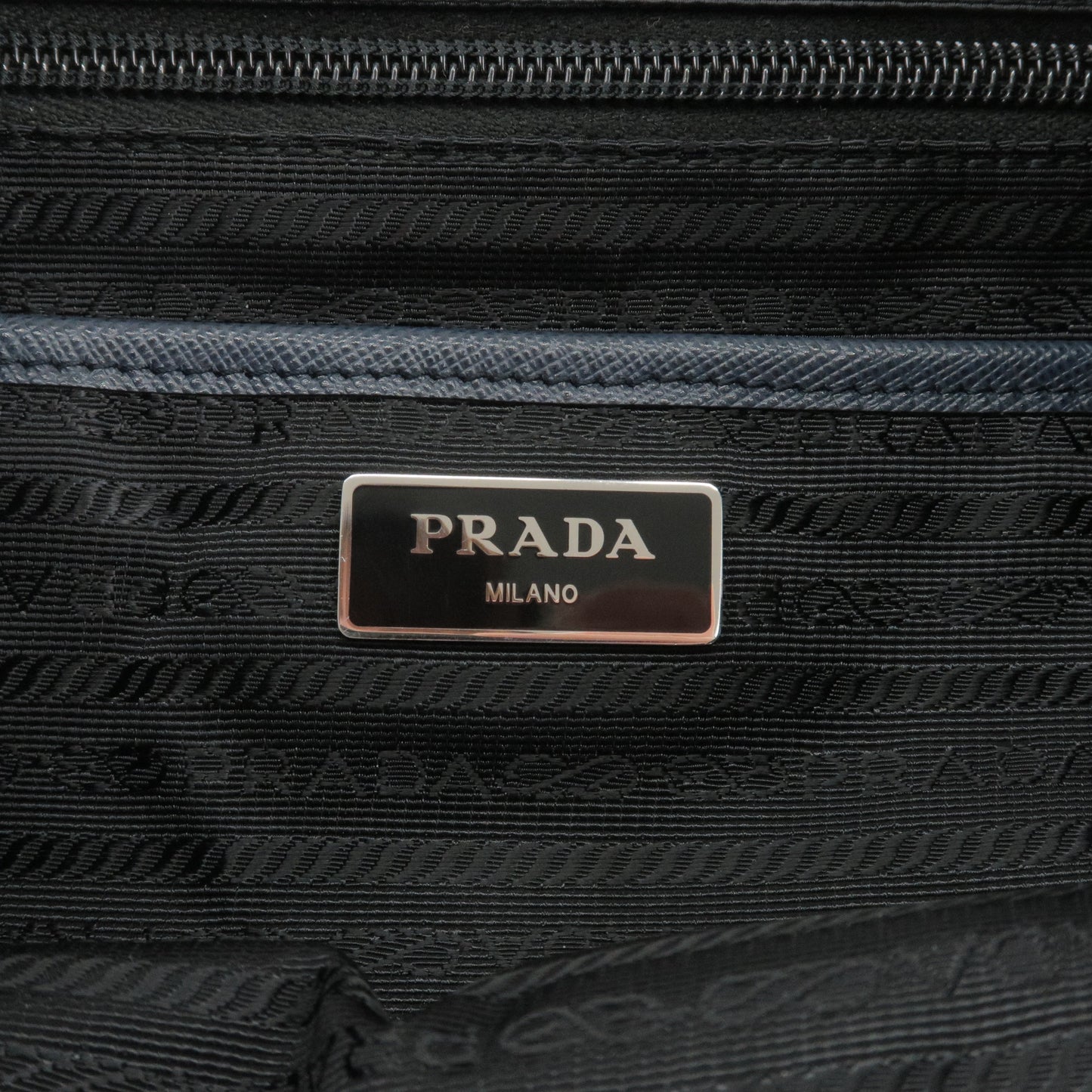 Prada Logo Nylon Leather Ruck Sack Back Pack Bag Navy 1BZ070