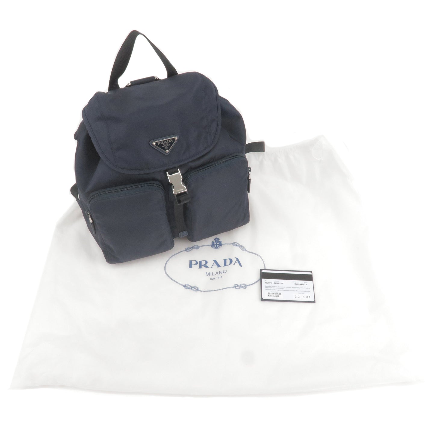 Prada Logo Nylon Leather Ruck Sack Back Pack Bag Navy 1BZ070