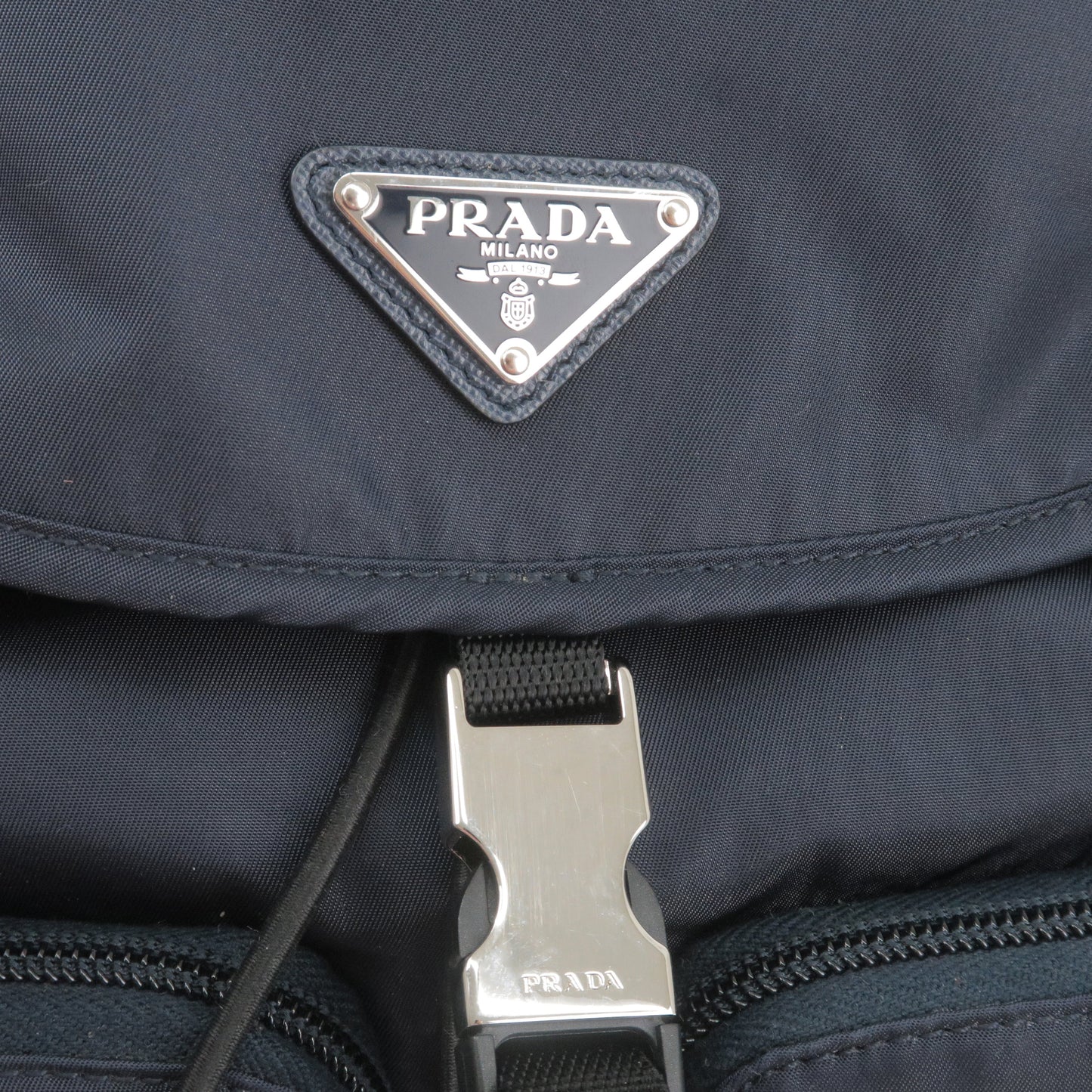 Prada Logo Nylon Leather Ruck Sack Back Pack Bag Navy 1BZ070