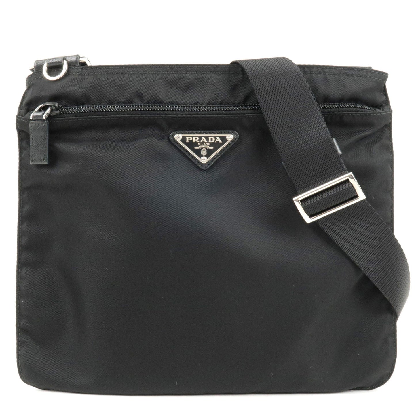 Prada Logo Nylon Leather Shoulder Bag NERO Black