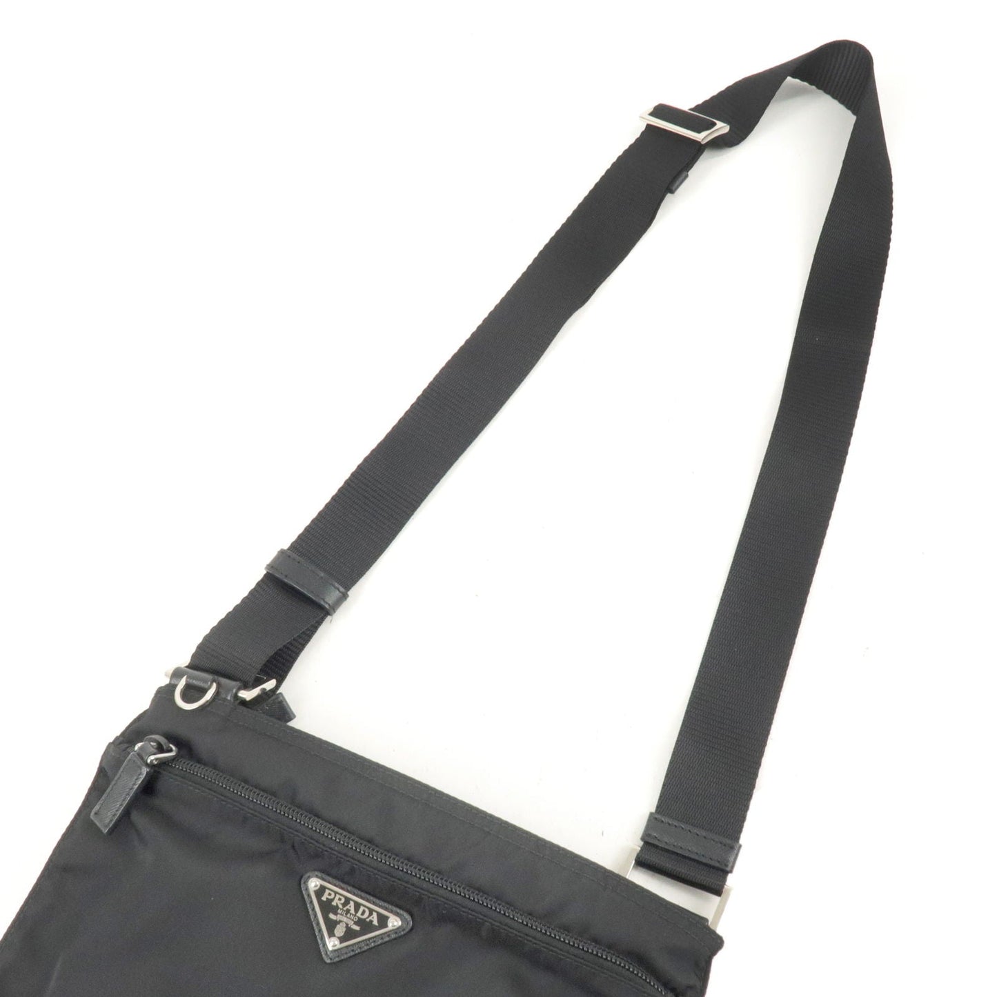 Prada Logo Nylon Leather Shoulder Bag NERO Black