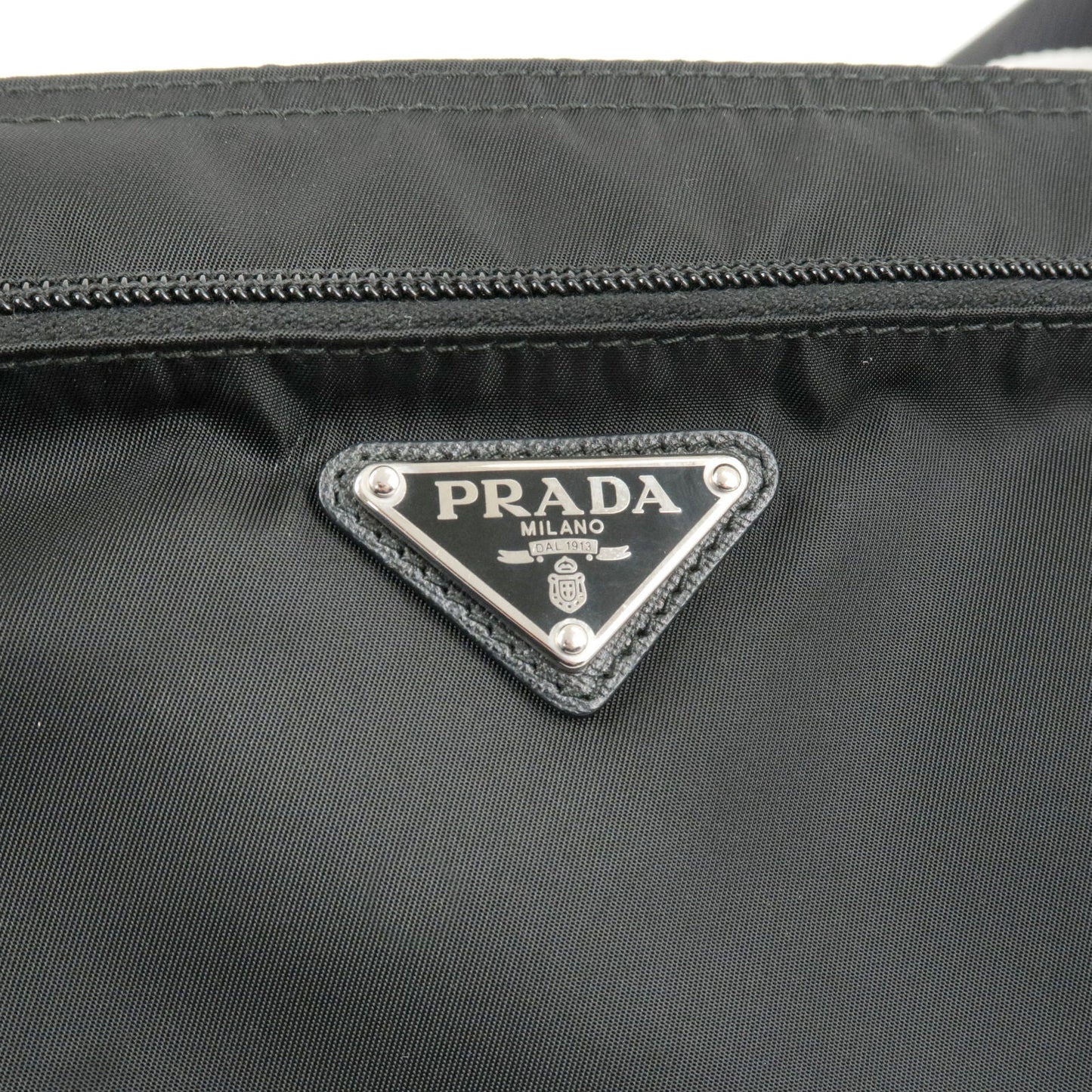 Prada Logo Nylon Leather Shoulder Bag NERO Black