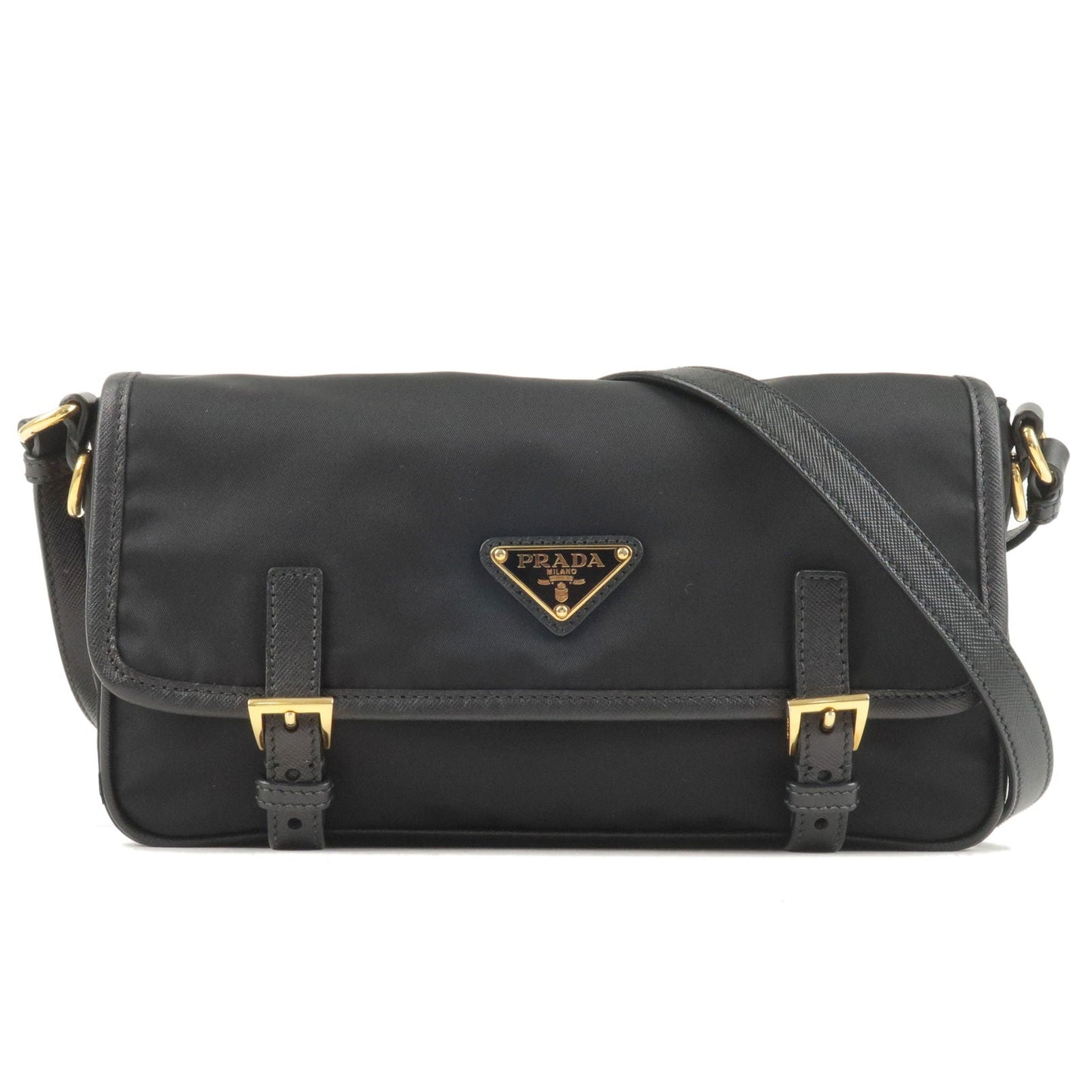 Prada Logo Nylon Leather Shoulder Bag NERO Black BT0772