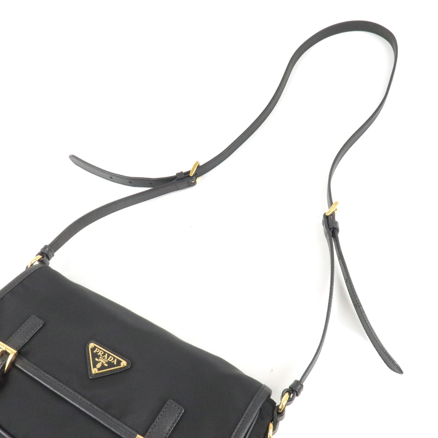 Prada Logo Nylon Leather Shoulder Bag NERO Black BT0772