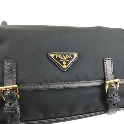 Prada Logo Nylon Leather Shoulder Bag NERO Black BT0772