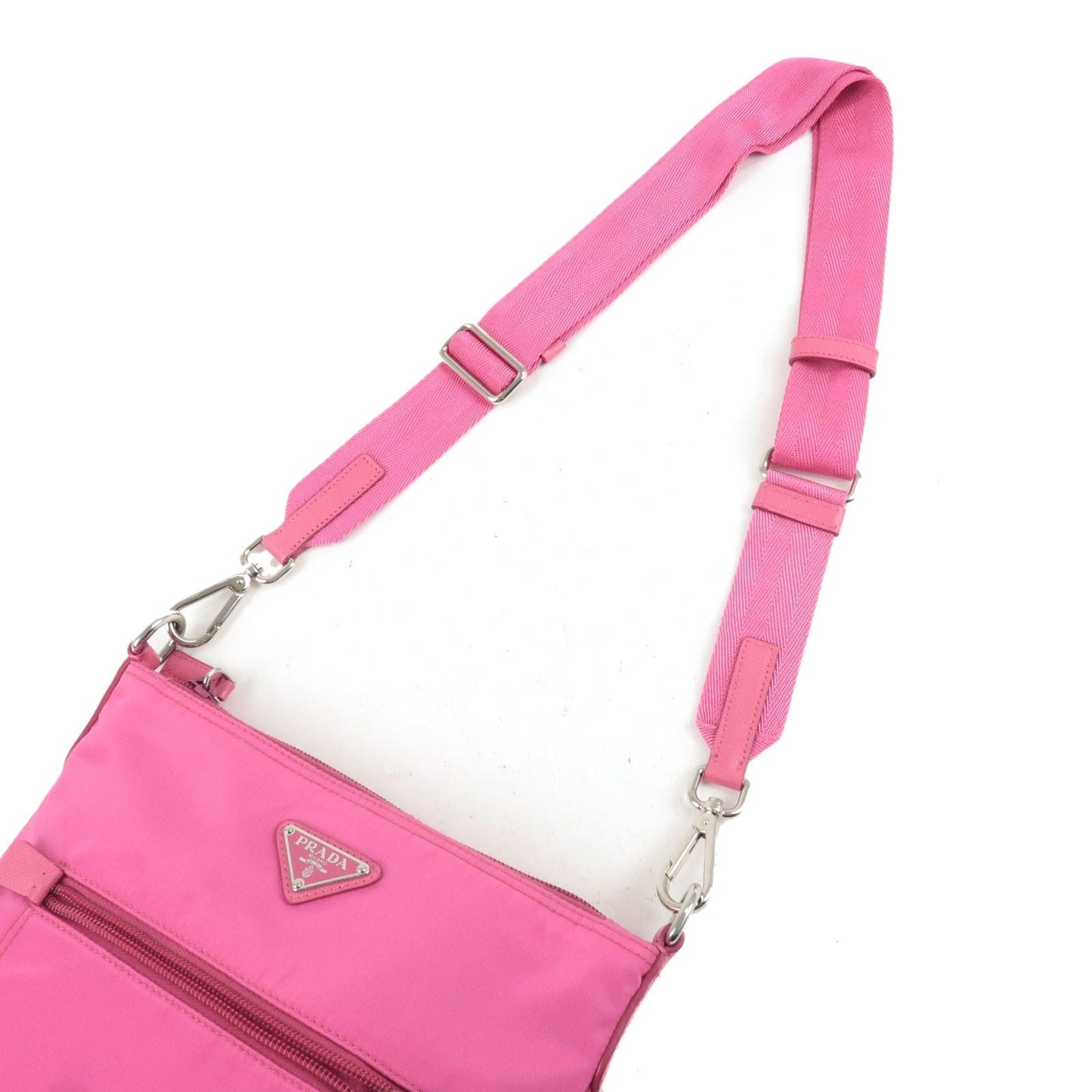 Prada Logo Nylon Leather Shoulder Bag Pink 1BH716