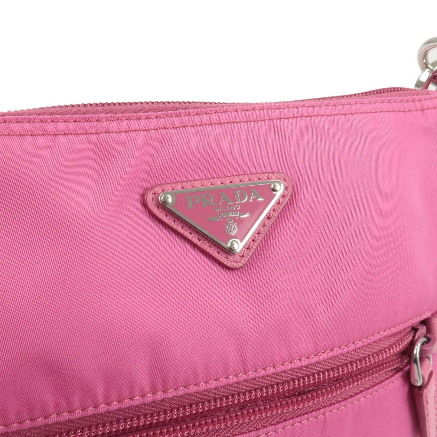 Prada Logo Nylon Leather Shoulder Bag Pink 1BH716