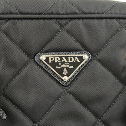 Prada Nylon Leather Quilting Chain Shoulder Bag Black 1BB903