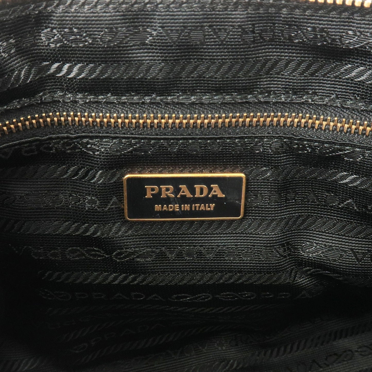 Prada Logo Nylon Leather Hand Bag Black NERO BR0496