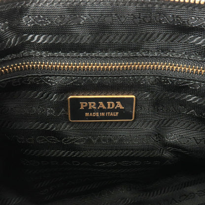 Prada Logo Nylon Leather Hand Bag Black NERO BR0496