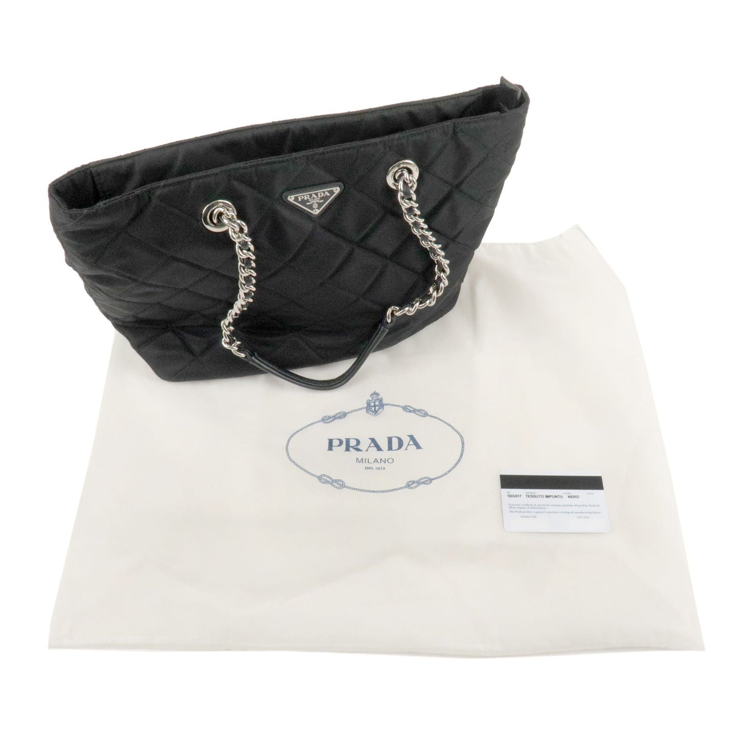 Prada Logo Nylon Leather Quilting Chain Shoulder Bag Black 1BG017