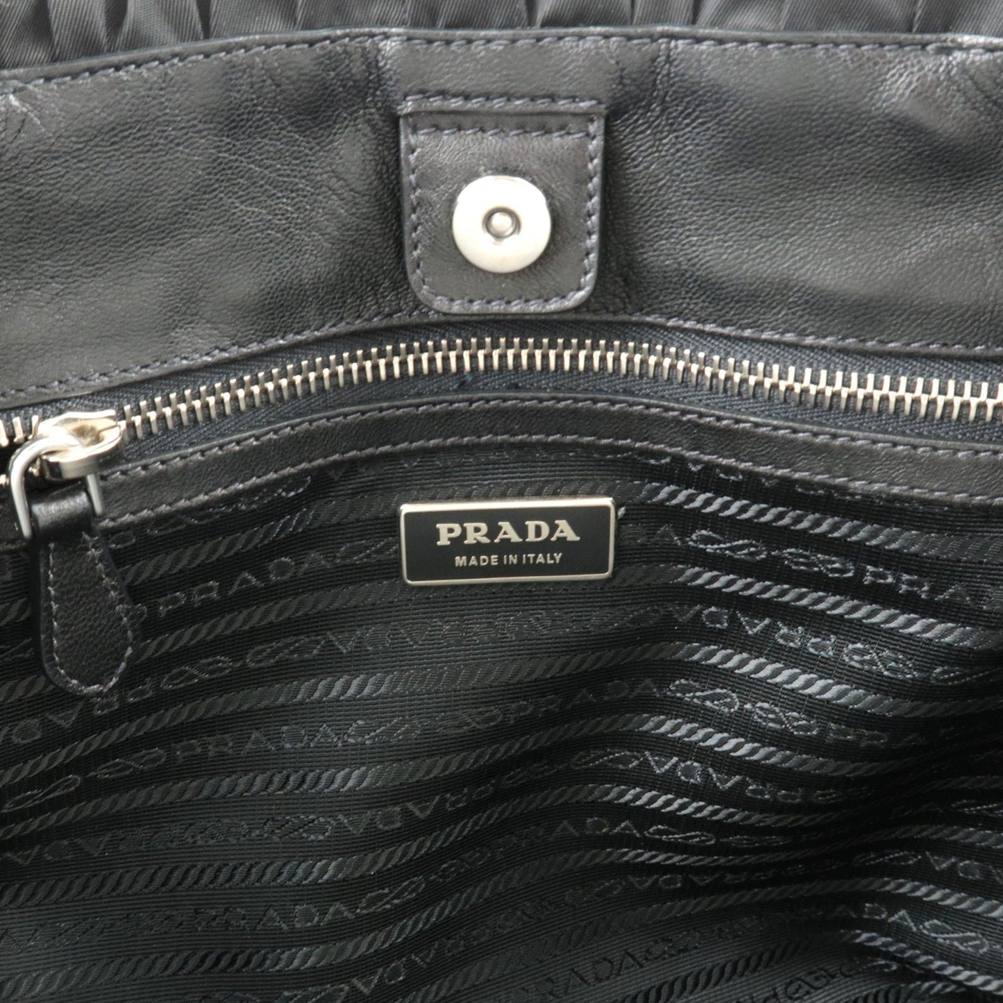 Prada Nylon Leather Gather 2Way Bag Hand Bag Black BN1702