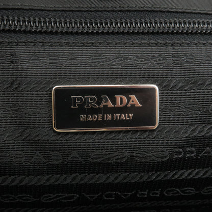 Prada Logo Nylon Leather Tote Bag Hand Bag NERO Black BR3257