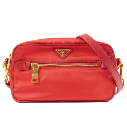 Prada Logo Nylon Leather Shoulder Bag Crossbody Bag Red BT0773