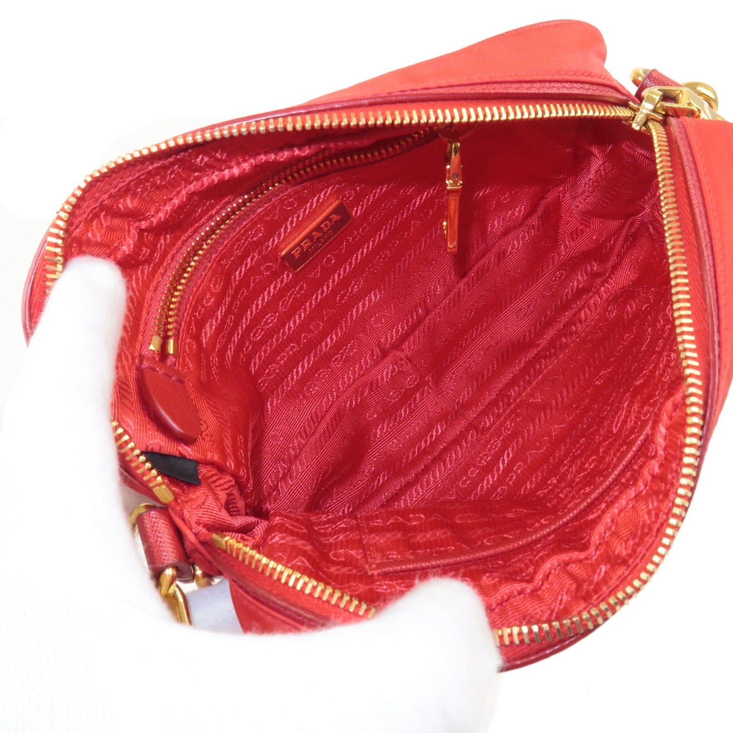 Prada Logo Nylon Leather Shoulder Bag Crossbody Bag Red BT0773