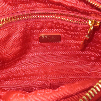 Prada Logo Nylon Leather Shoulder Bag Crossbody Bag Red BT0773