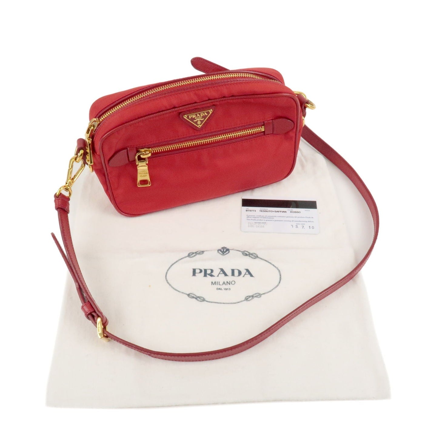 Prada Logo Nylon Leather Shoulder Bag Crossbody Bag Red BT0773