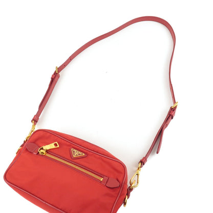 Prada Logo Nylon Leather Shoulder Bag Crossbody Bag Red BT0773