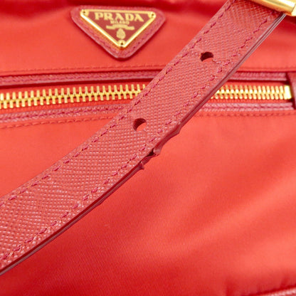 Prada Logo Nylon Leather Shoulder Bag Crossbody Bag Red BT0773