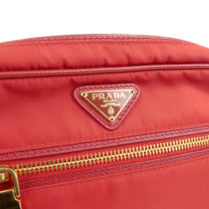 Prada Logo Nylon Leather Shoulder Bag Crossbody Bag Red BT0773