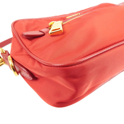 Prada Logo Nylon Leather Shoulder Bag Crossbody Bag Red BT0773