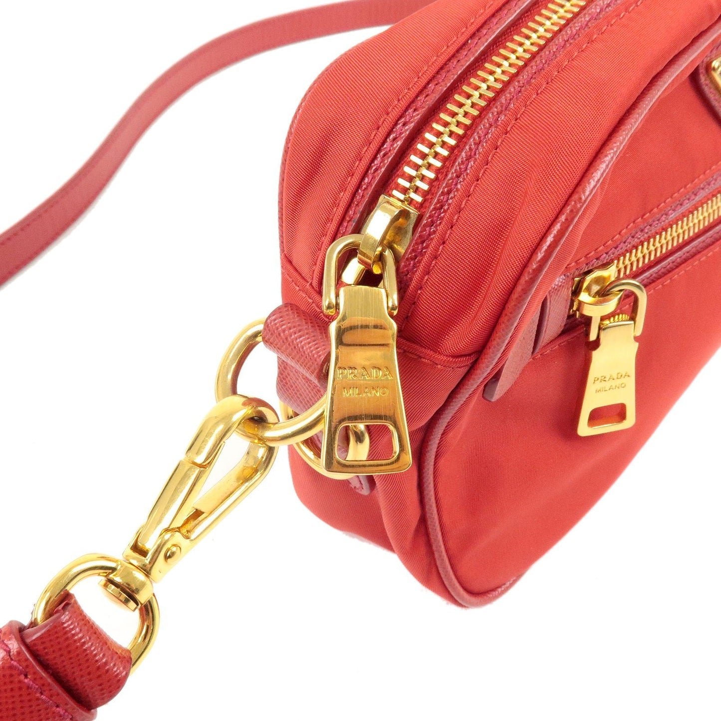 Prada Logo Nylon Leather Shoulder Bag Crossbody Bag Red BT0773