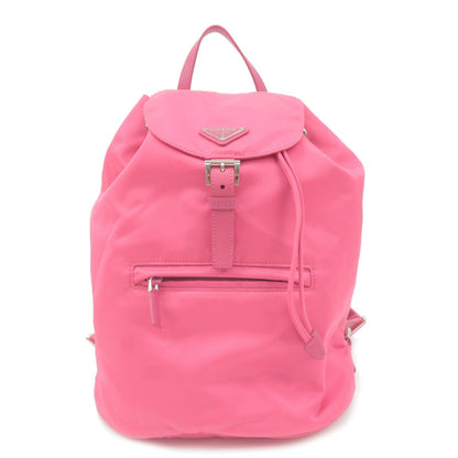 Prada Logo Nylon Leather Ruck Sack Back Pack Bag Pink BZ0032