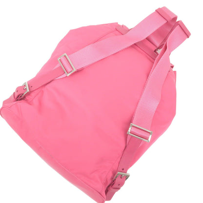 Prada Logo Nylon Leather Ruck Sack Back Pack Bag Pink BZ0032