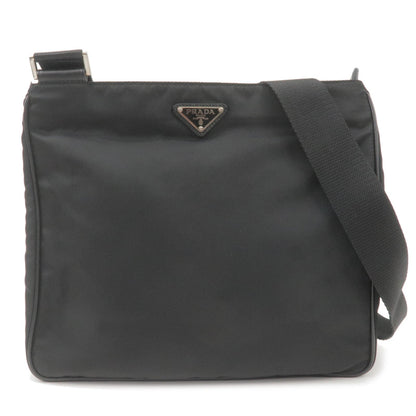 Prada Logo Nylon Leather Shoulder Bag NERO Black