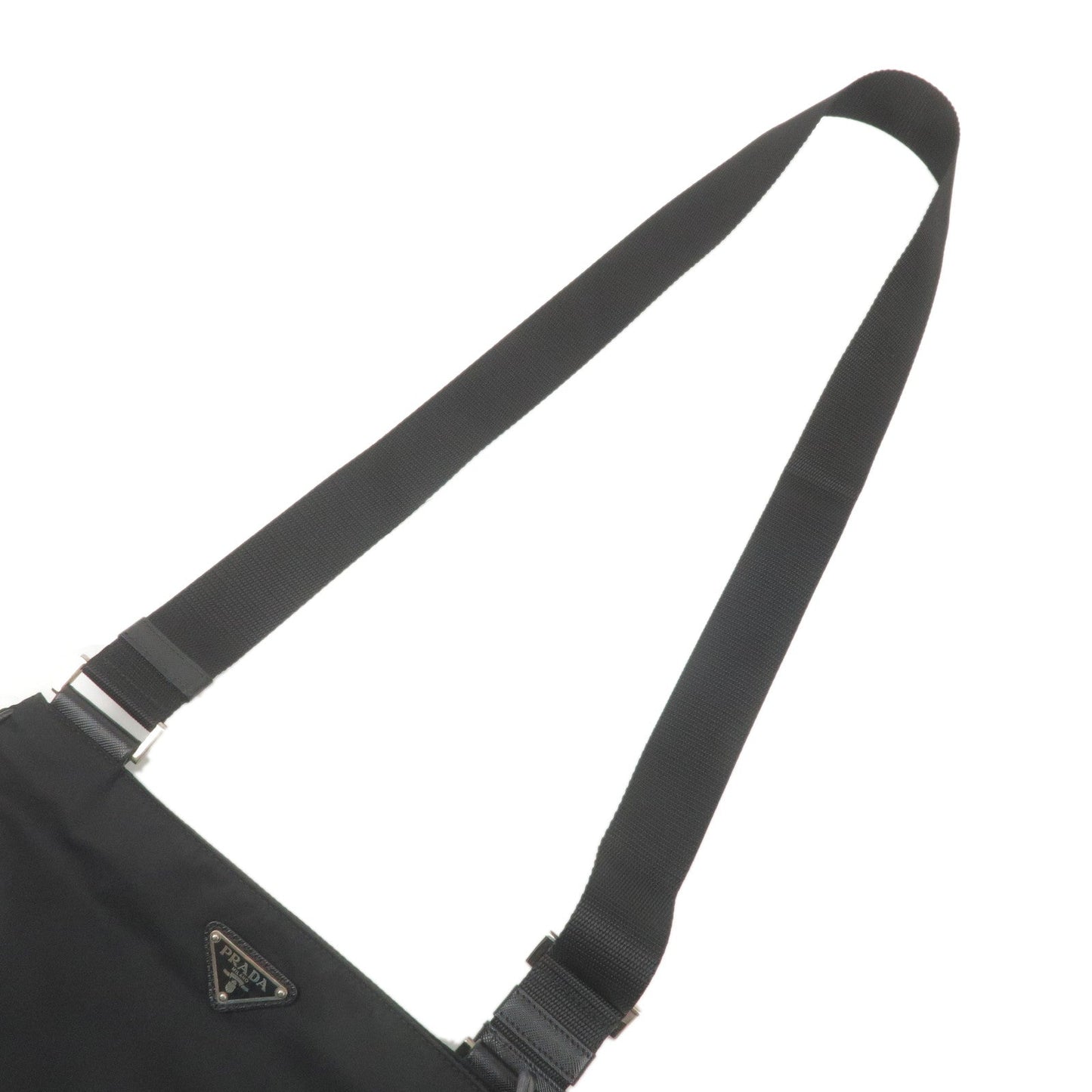 Prada Logo Nylon Leather Shoulder Bag NERO Black