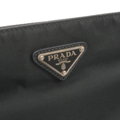 Prada Logo Nylon Leather Shoulder Bag NERO Black